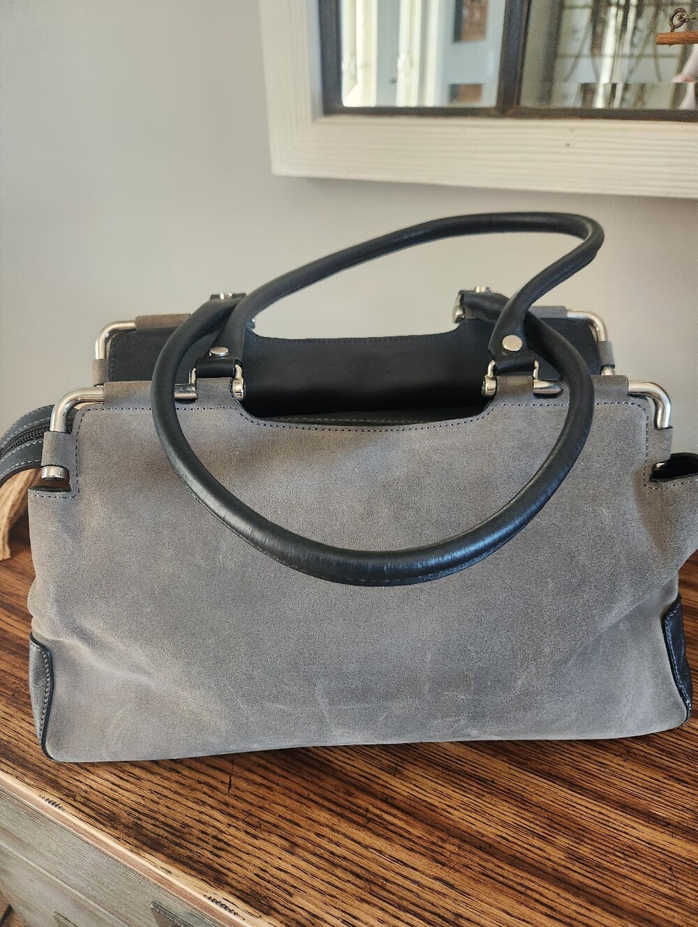 Lamarthe Gray Suede And Black Leather Bag